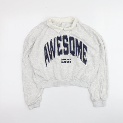 H&M Girls Grey Geometric Cotton Pullover Sweatshirt Size 11-12 Years