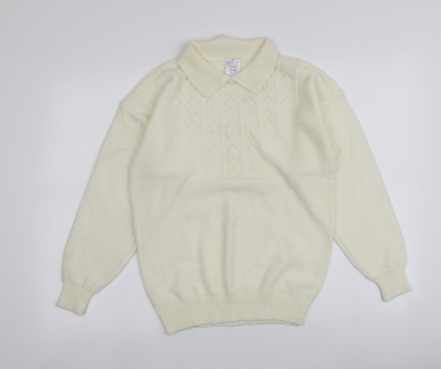 Littlewoods Womens Ivory Collared  Acrylic Pullover Jumper Size 14