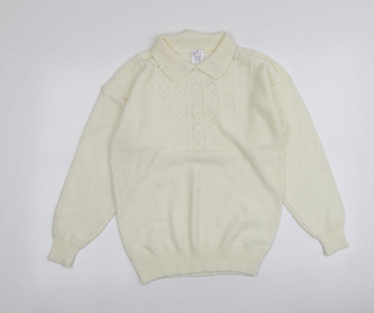 Littlewoods Womens Ivory Collared  Acrylic Pullover Jumper Size 14