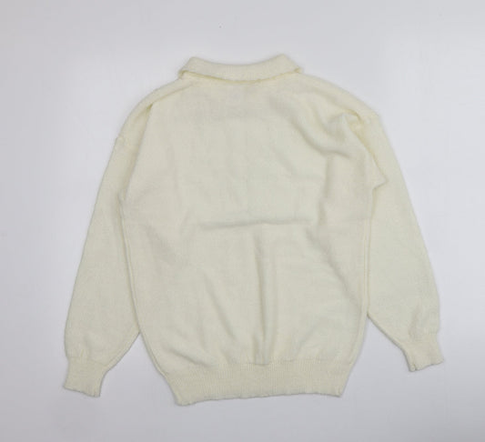 Littlewoods Womens Ivory Collared  Acrylic Pullover Jumper Size 14