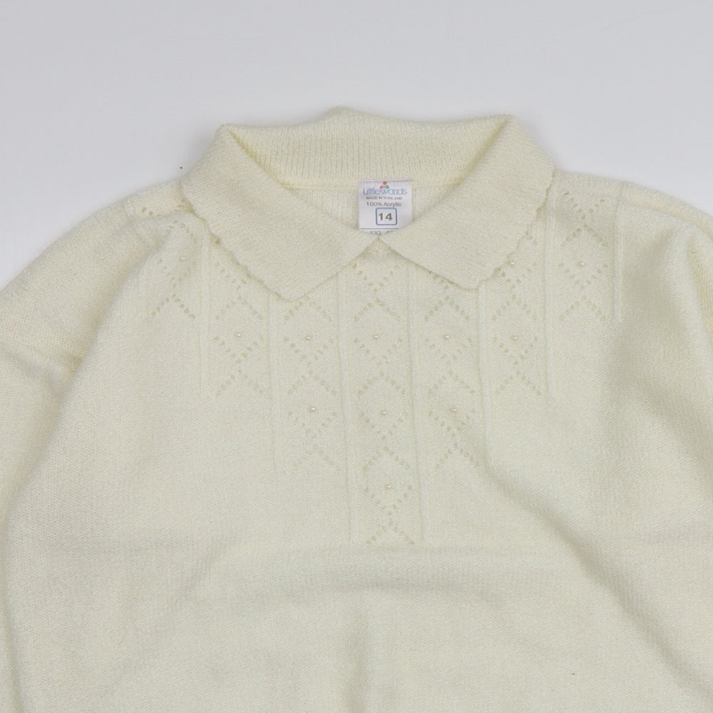Littlewoods Womens Ivory Collared  Acrylic Pullover Jumper Size 14