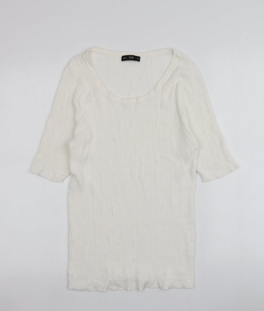 F&F Womens Ivory Round Neck  Acrylic Pullover Jumper Size 16