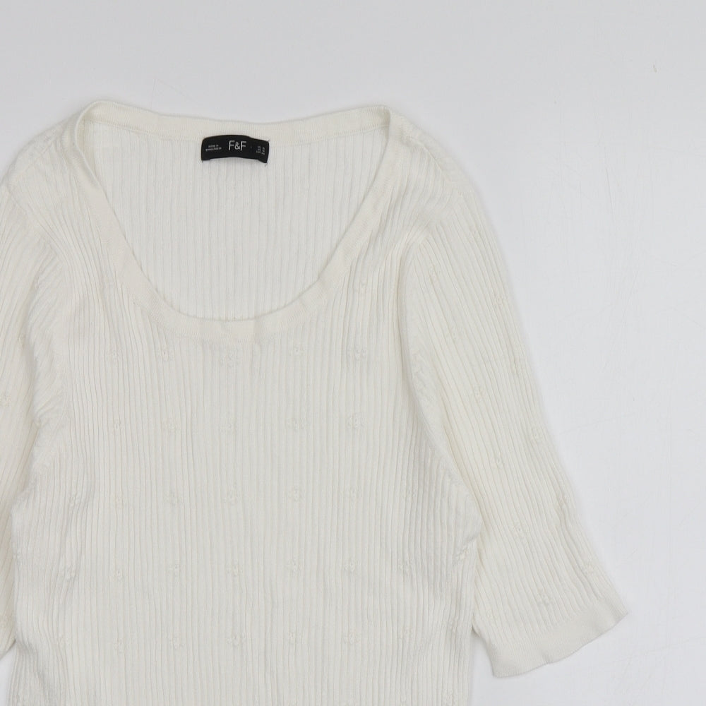 F&F Womens Ivory Round Neck  Acrylic Pullover Jumper Size 16
