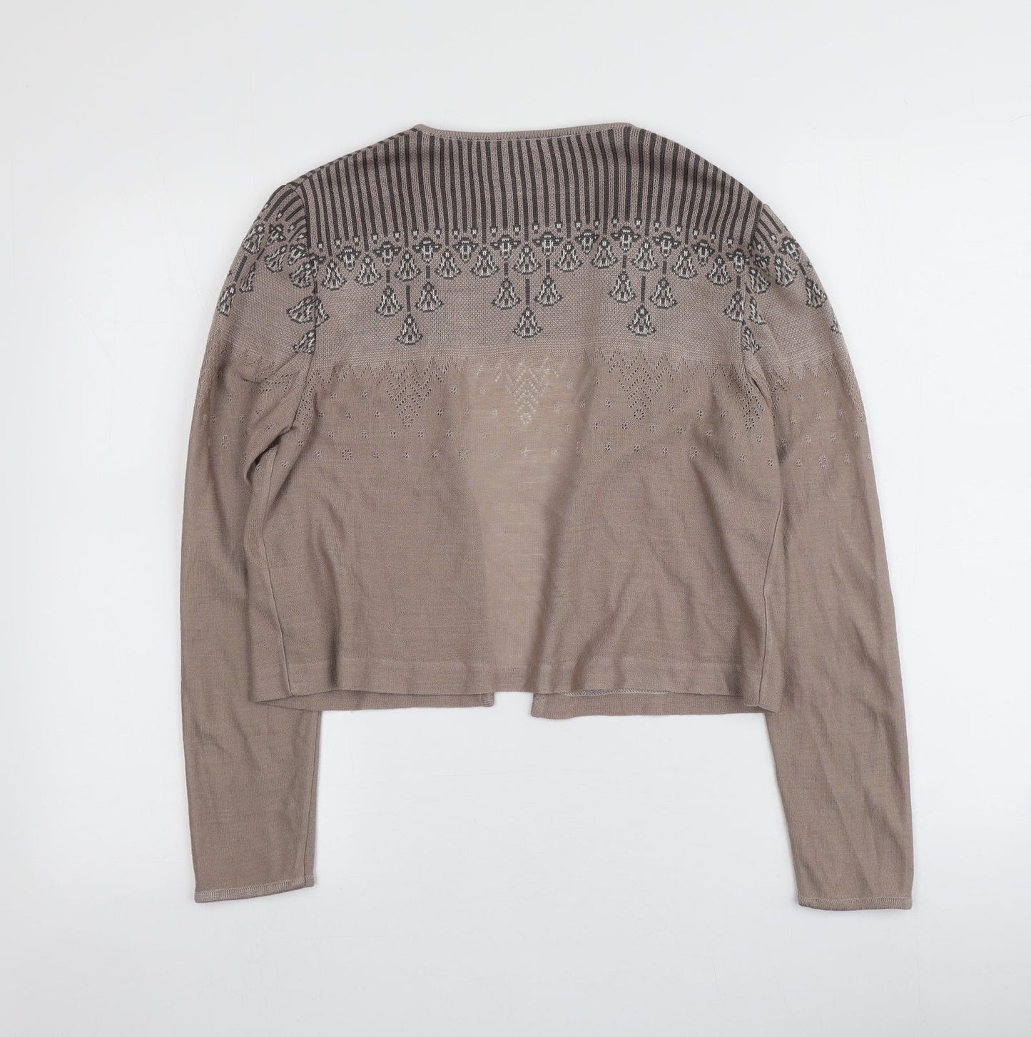Tiki Knit Womens Brown V-Neck Geometric Acrylic Cardigan Jumper Size 12