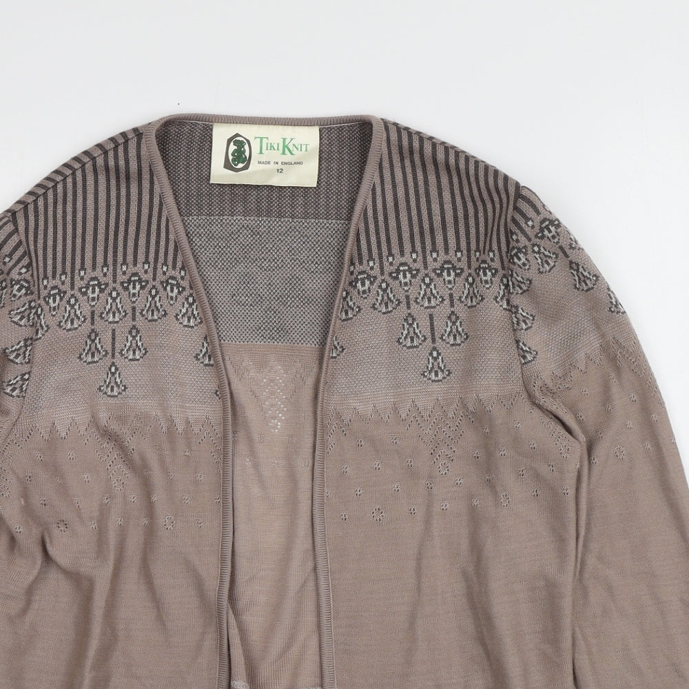 Tiki Knit Womens Brown V-Neck Geometric Acrylic Cardigan Jumper Size 12