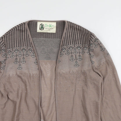 Tiki Knit Womens Brown V-Neck Geometric Acrylic Cardigan Jumper Size 12
