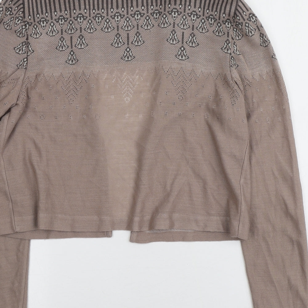 Tiki Knit Womens Brown V-Neck Geometric Acrylic Cardigan Jumper Size 12