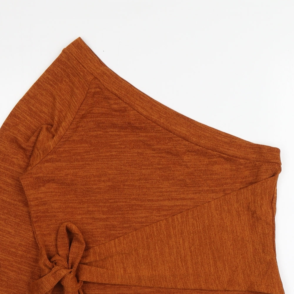 SheIn Womens Brown  Polyester Basic T-Shirt Size XL One Shoulder