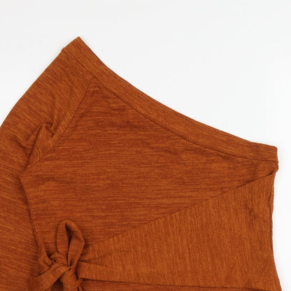 SheIn Womens Brown  Polyester Basic T-Shirt Size XL One Shoulder