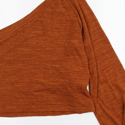 SheIn Womens Brown  Polyester Basic T-Shirt Size XL One Shoulder