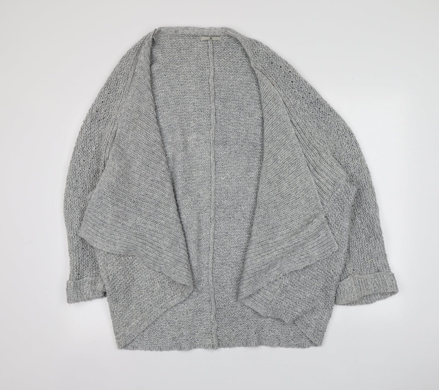 TU Womens Grey V-Neck  Acrylic Cardigan Jumper Size L