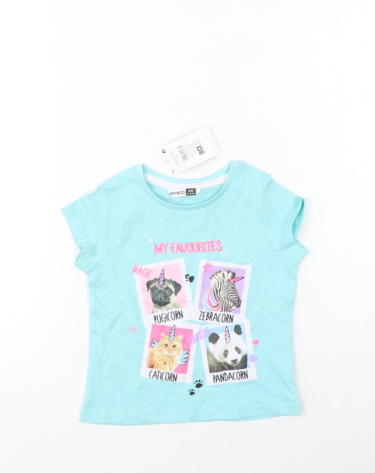 Pep & Co Baby Blue  Cotton Basic T-Shirt Size 12-18 Months Round Neck  - Animals