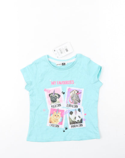 Pep & Co Baby Blue  Cotton Basic T-Shirt Size 12-18 Months Round Neck  - Animals