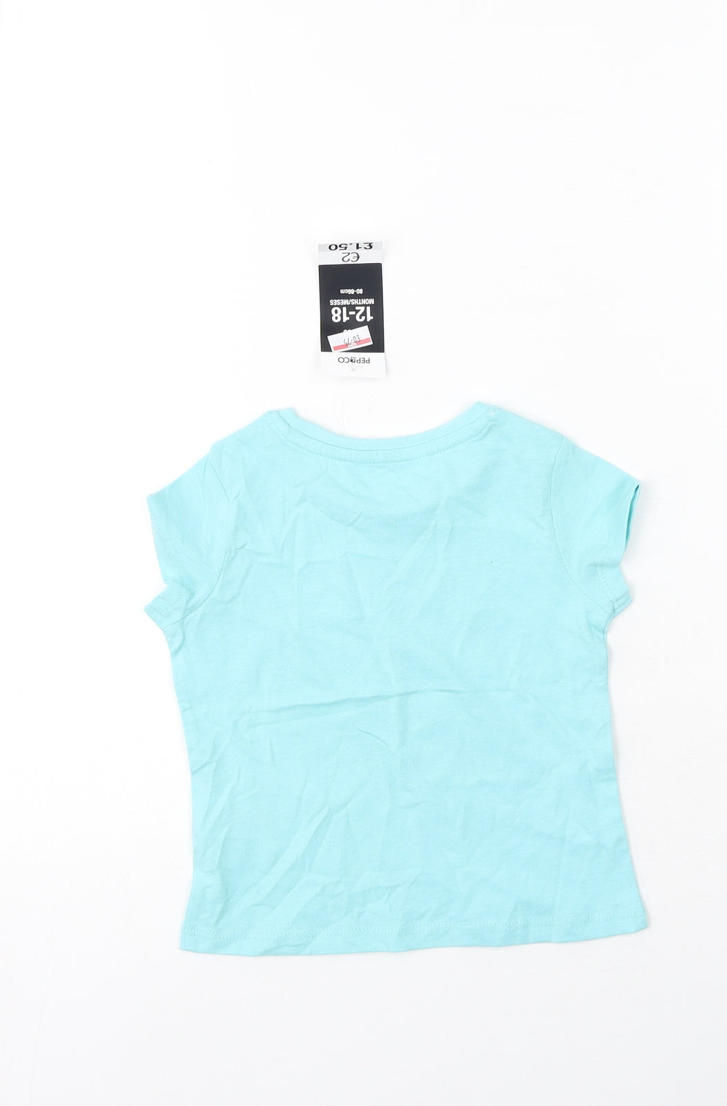 Pep & Co Baby Blue  Cotton Basic T-Shirt Size 12-18 Months Round Neck  - Animals