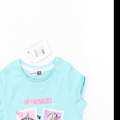 Pep & Co Baby Blue  Cotton Basic T-Shirt Size 12-18 Months Round Neck  - Animals