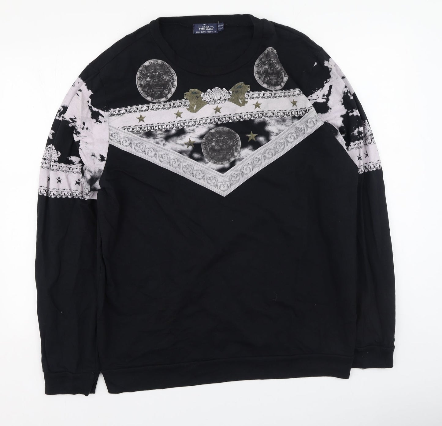 Topman Mens Black  Cotton Henley Sweatshirt Size 2XL