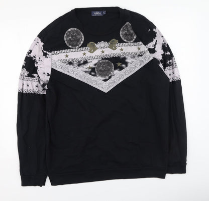 Topman Mens Black  Cotton Henley Sweatshirt Size 2XL