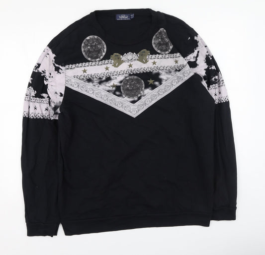 Topman Mens Black  Cotton Henley Sweatshirt Size 2XL