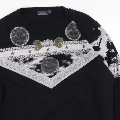 Topman Mens Black  Cotton Henley Sweatshirt Size 2XL