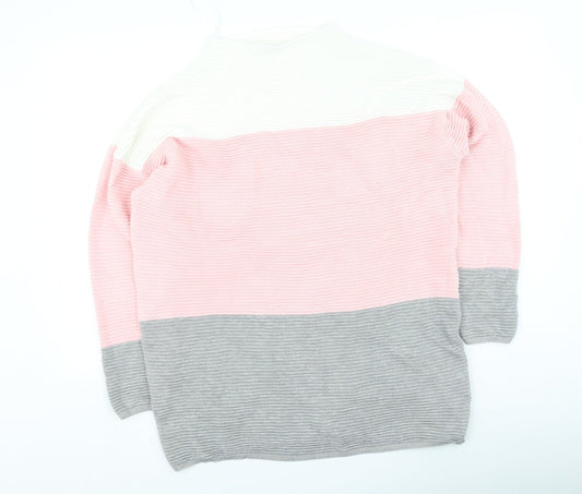 Body Flirt Womens Multicoloured Round Neck Striped Cotton Pullover Jumper Size M