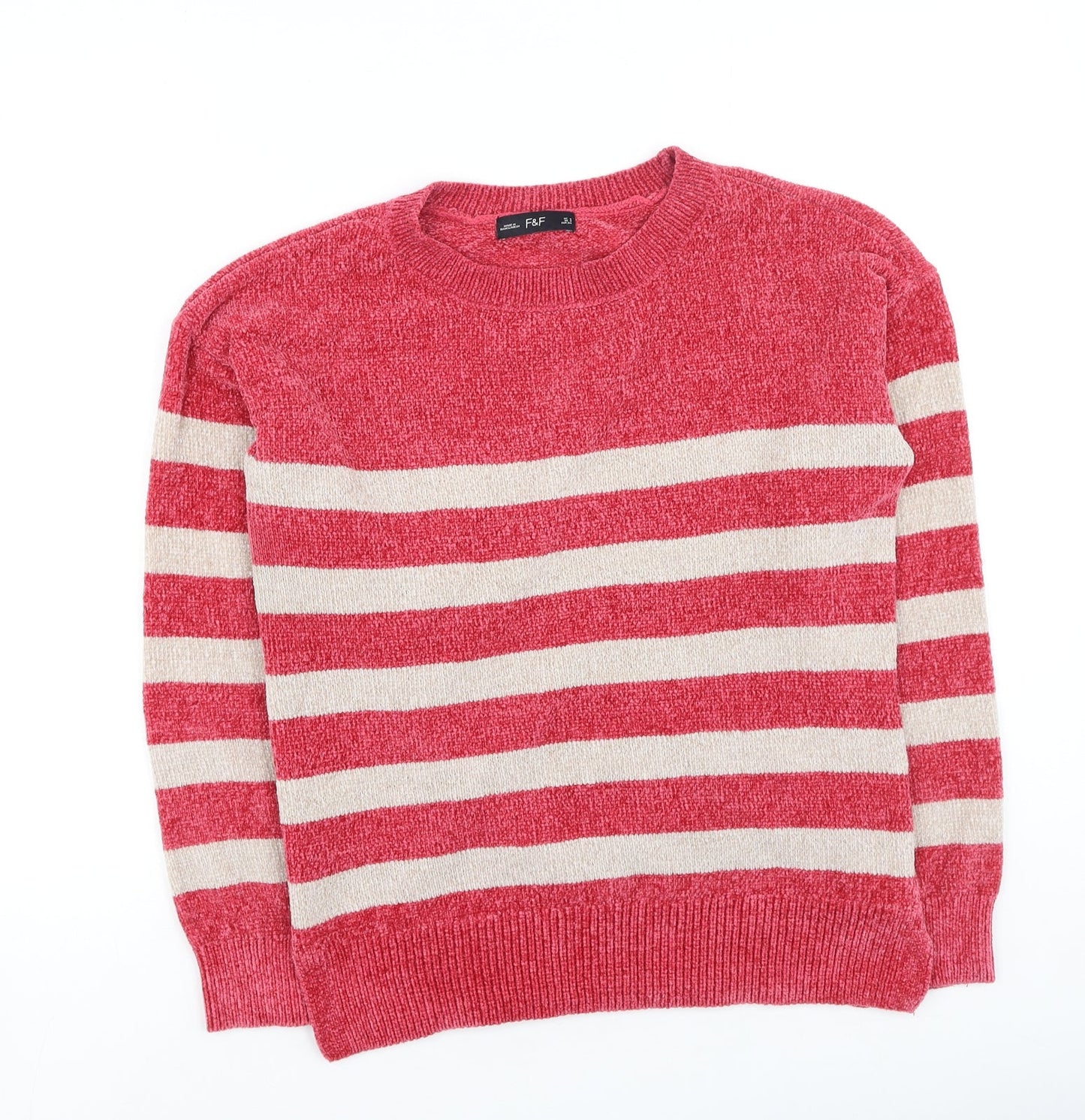 F&F Womens Pink Round Neck Striped Polyester Pullover Jumper Size 6