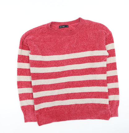 F&F Womens Pink Round Neck Striped Polyester Pullover Jumper Size 6