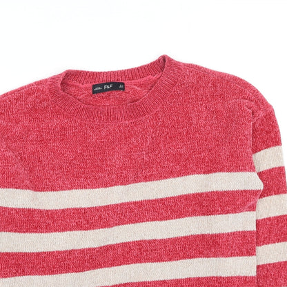 F&F Womens Pink Round Neck Striped Polyester Pullover Jumper Size 6