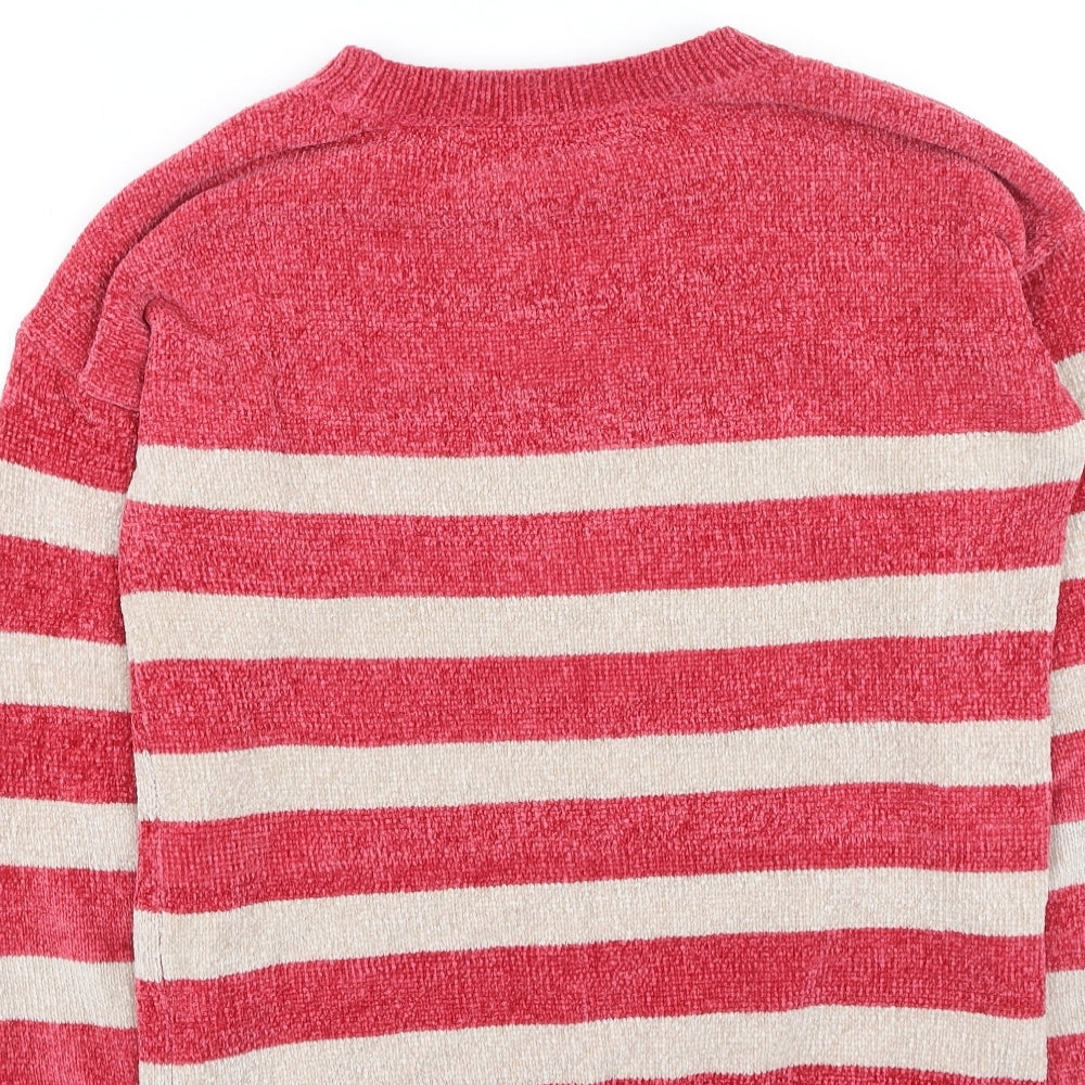 F&F Womens Pink Round Neck Striped Polyester Pullover Jumper Size 6