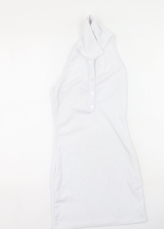 PRETTYLITTLETHING Womens White  Polyester Bodycon  Size 8  Collared
