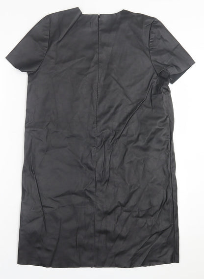 Topshop Womens Black  Polyurethane T-Shirt Dress  Size 6  Crew Neck Zip