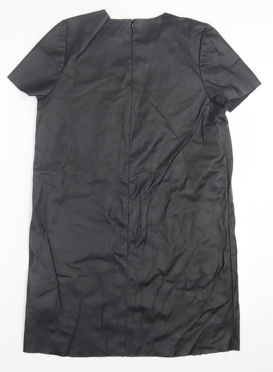 Topshop Womens Black  Polyurethane T-Shirt Dress  Size 6  Crew Neck Zip