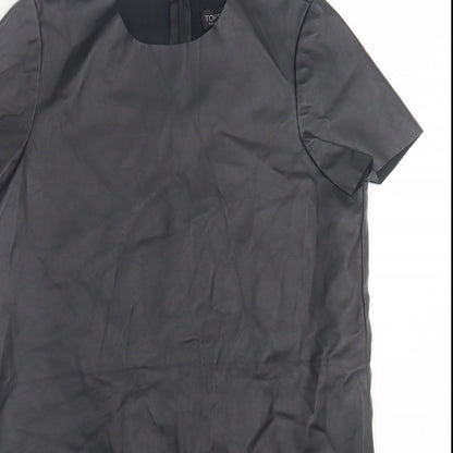 Topshop Womens Black  Polyurethane T-Shirt Dress  Size 6  Crew Neck Zip
