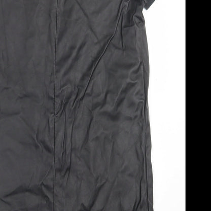 Topshop Womens Black  Polyurethane T-Shirt Dress  Size 6  Crew Neck Zip