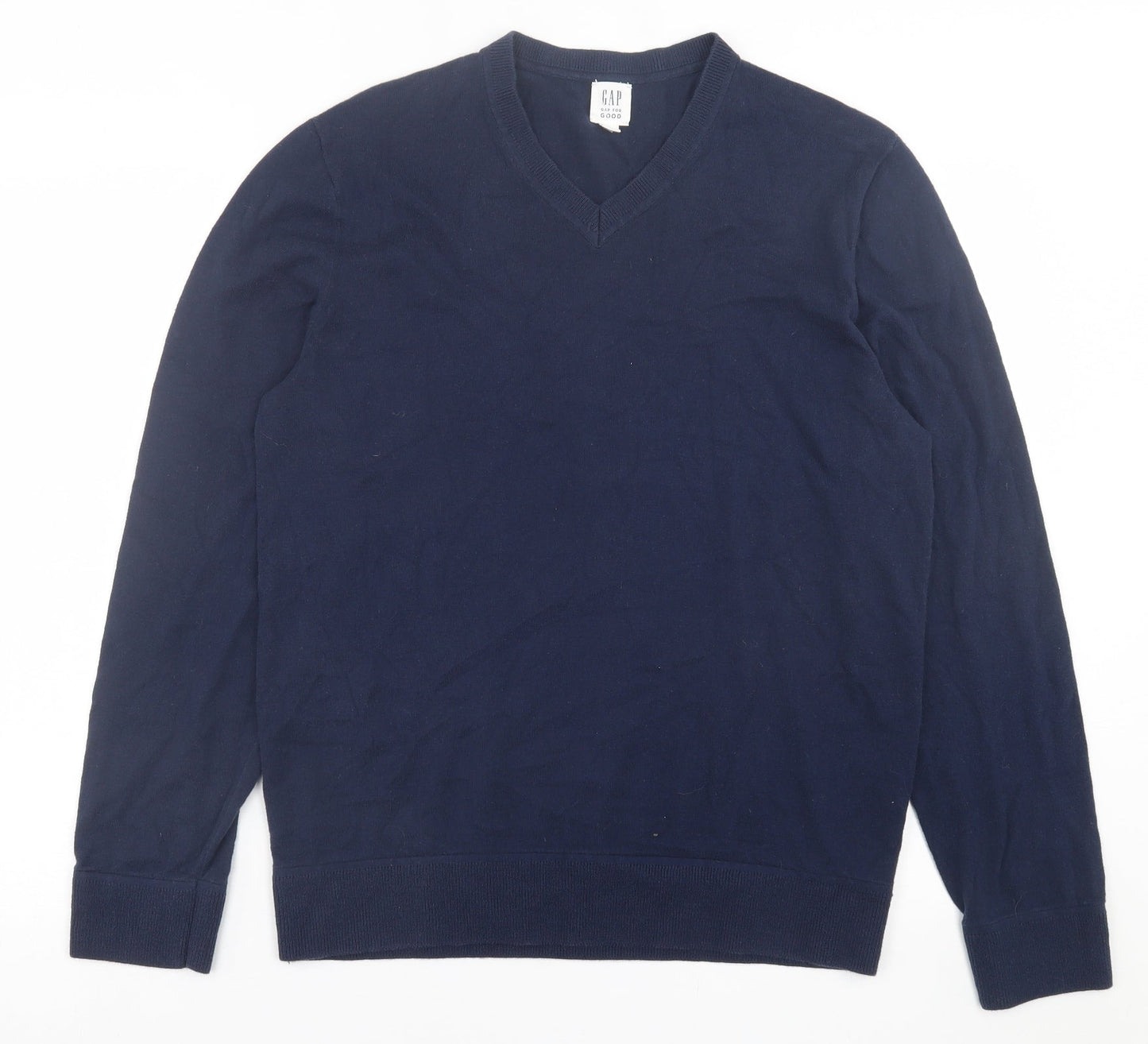 Gap Mens Blue V-Neck  Acrylic Pullover Jumper Size M