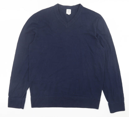 Gap Mens Blue V-Neck  Acrylic Pullover Jumper Size M