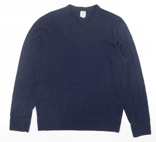 Gap Mens Blue V-Neck  Acrylic Pullover Jumper Size M