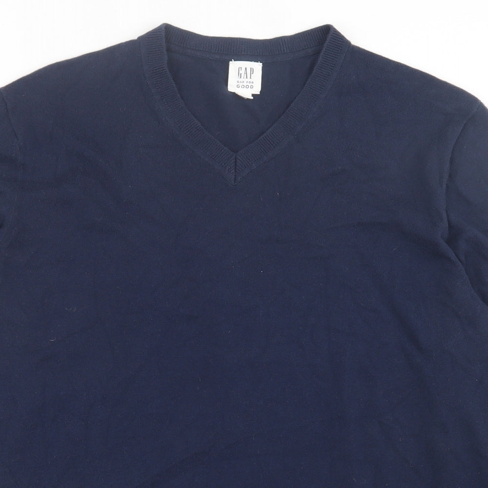Gap Mens Blue V-Neck  Acrylic Pullover Jumper Size M