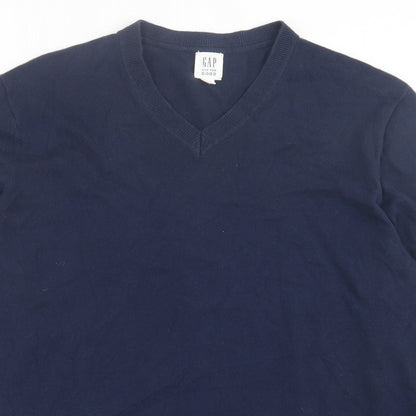 Gap Mens Blue V-Neck  Acrylic Pullover Jumper Size M