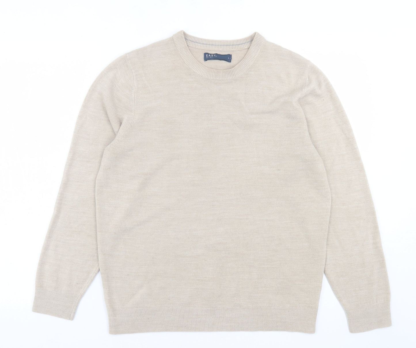 Easy Mens Brown Crew Neck  Acrylic Pullover Jumper Size L