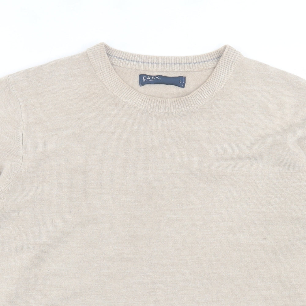 Easy Mens Brown Crew Neck  Acrylic Pullover Jumper Size L