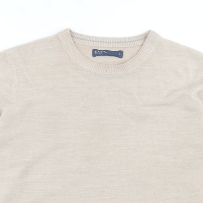 Easy Mens Brown Crew Neck  Acrylic Pullover Jumper Size L