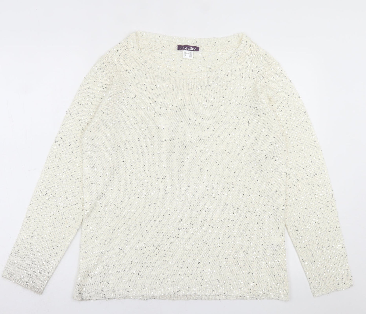 Crealine Womens Ivory Crew Neck  Acrylic Pullover Jumper Size 18