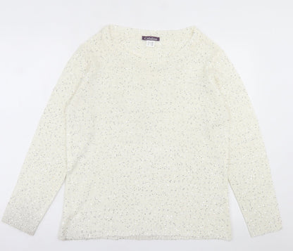 Crealine Womens Ivory Crew Neck  Acrylic Pullover Jumper Size 18