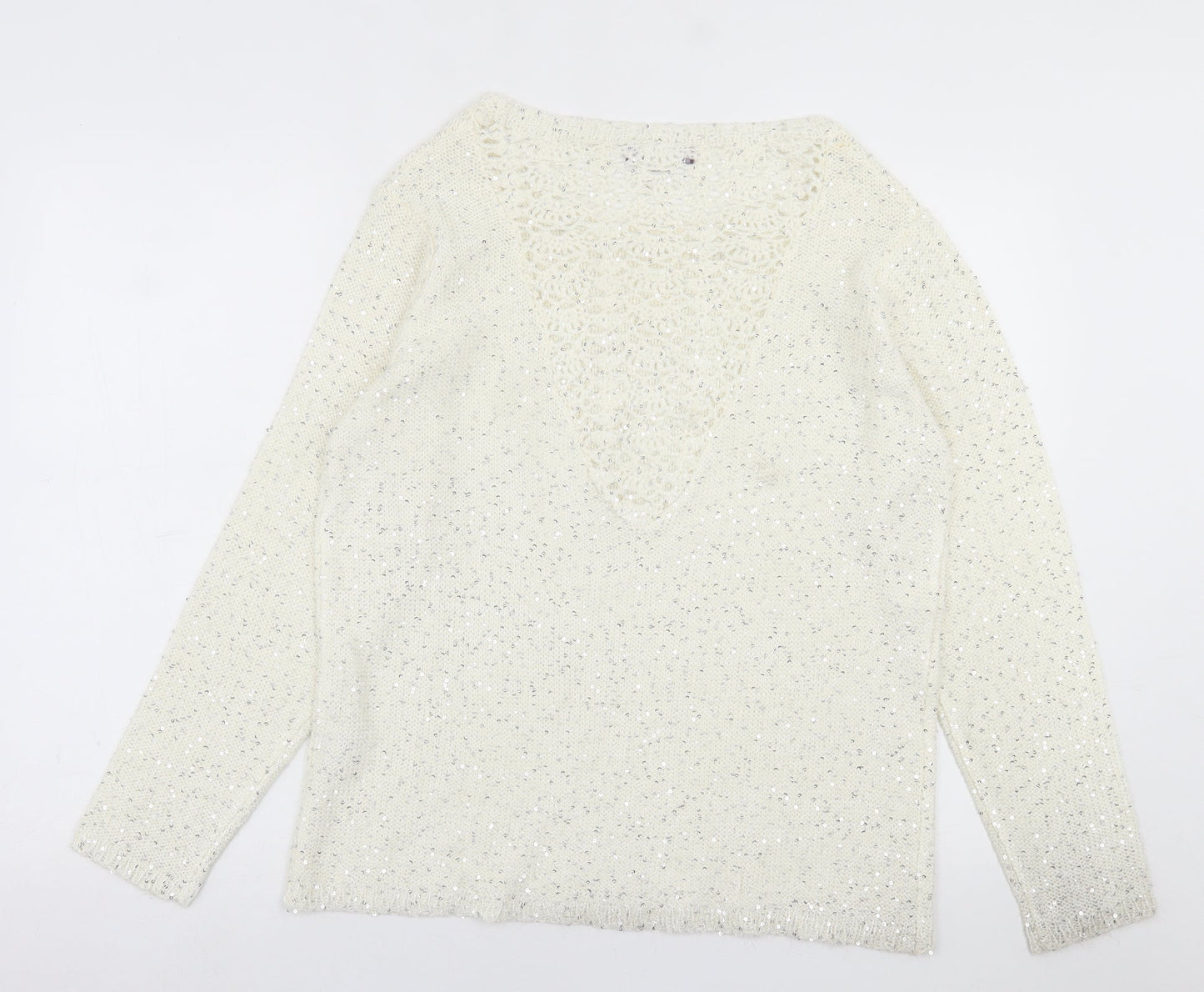 Crealine Womens Ivory Crew Neck  Acrylic Pullover Jumper Size 18