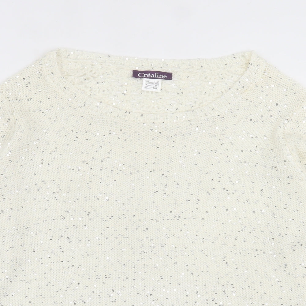 Crealine Womens Ivory Crew Neck  Acrylic Pullover Jumper Size 18