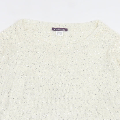 Crealine Womens Ivory Crew Neck  Acrylic Pullover Jumper Size 18