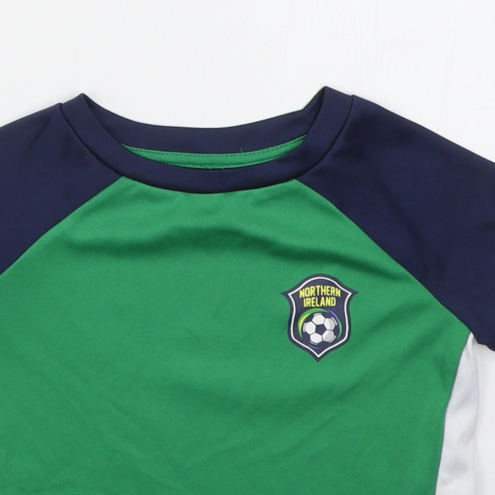 Dunnes Boys Green  Polyester Basic T-Shirt Size 3 Years Crew Neck Pullover - Northern Island