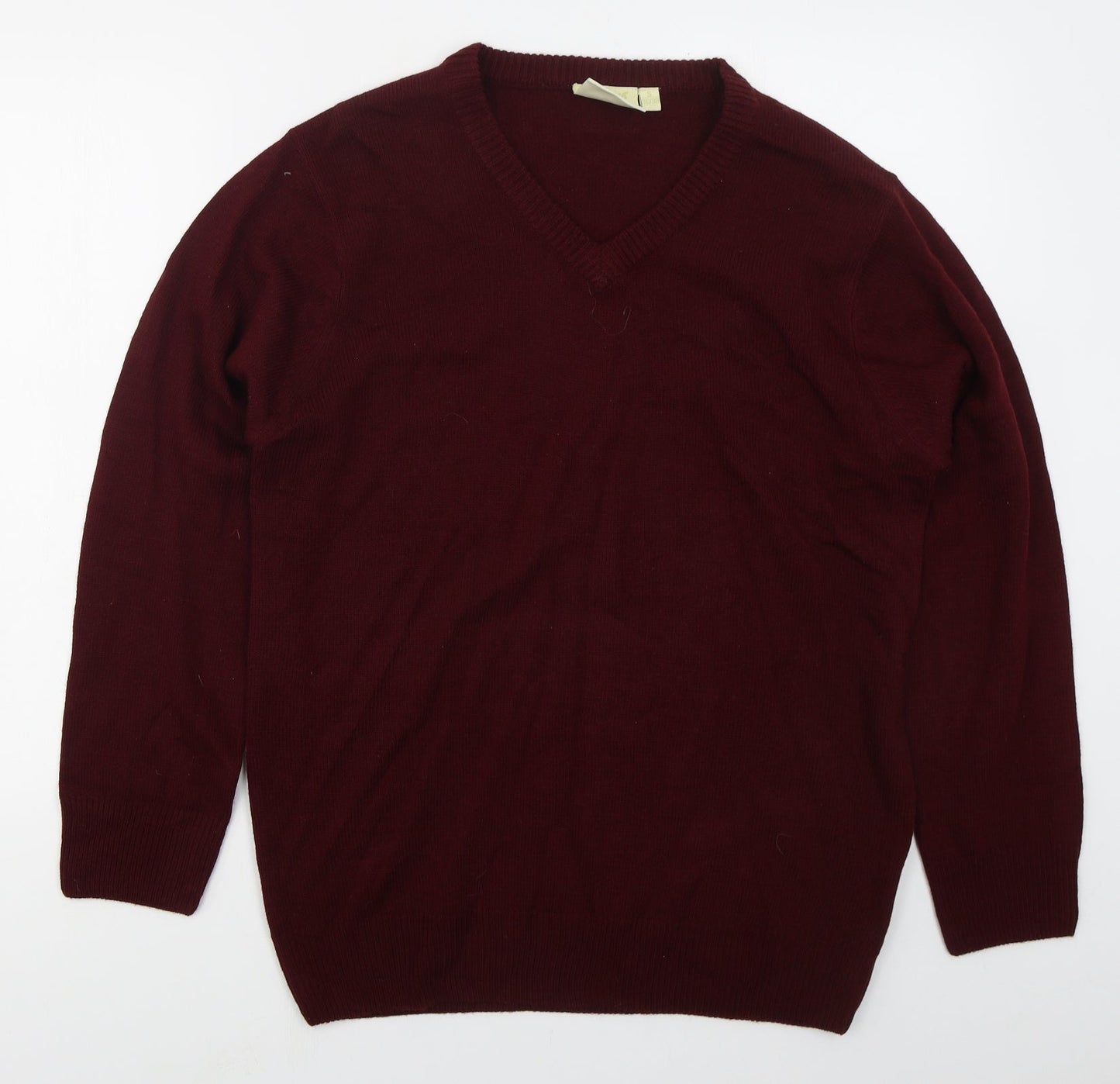 Chums Mens Red V-Neck  Acrylic Pullover Jumper Size S   - Burgundy