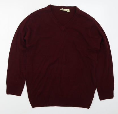 Chums Mens Red V-Neck  Acrylic Pullover Jumper Size S   - Burgundy