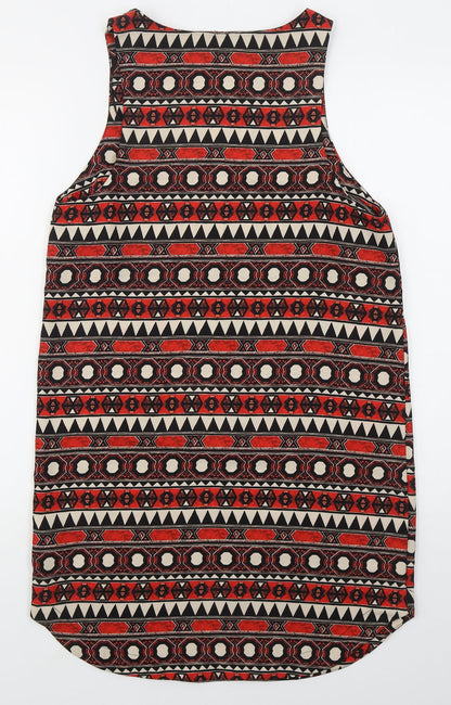 H&M Womens Red Geometric Polyester Tank Dress  Size 10  Round Neck Pullover